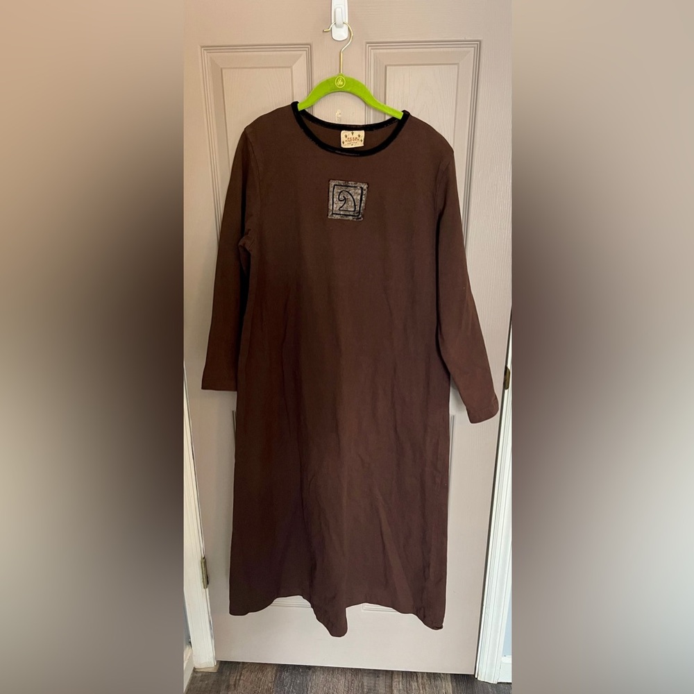 Vintage Blue Cactus Chocolate Brown Velvet Trim Dress